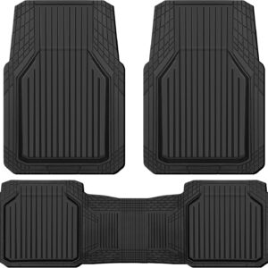 CAR PASS Heavy Duty Rubber Floor Mats for Car, Waterproof Liner Deep Dish Car Mats Full Sets, Universal Trim to Fit for SUV Truck Sedans Vans, All Weather Automotive Floor Mats 3pcs, Solid Black