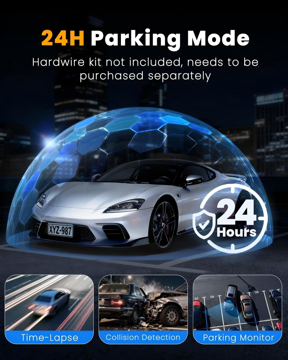 4 Channel 360° Dash Cam Front Rear Inside and Left Right, 4K+1080P*3 FHD Car Camera, 5GHz WiFi and App Control, 24H Parking Mode, 8 IR Lamps Night Vision, Includes 64GB SD Card, Black - Image 7