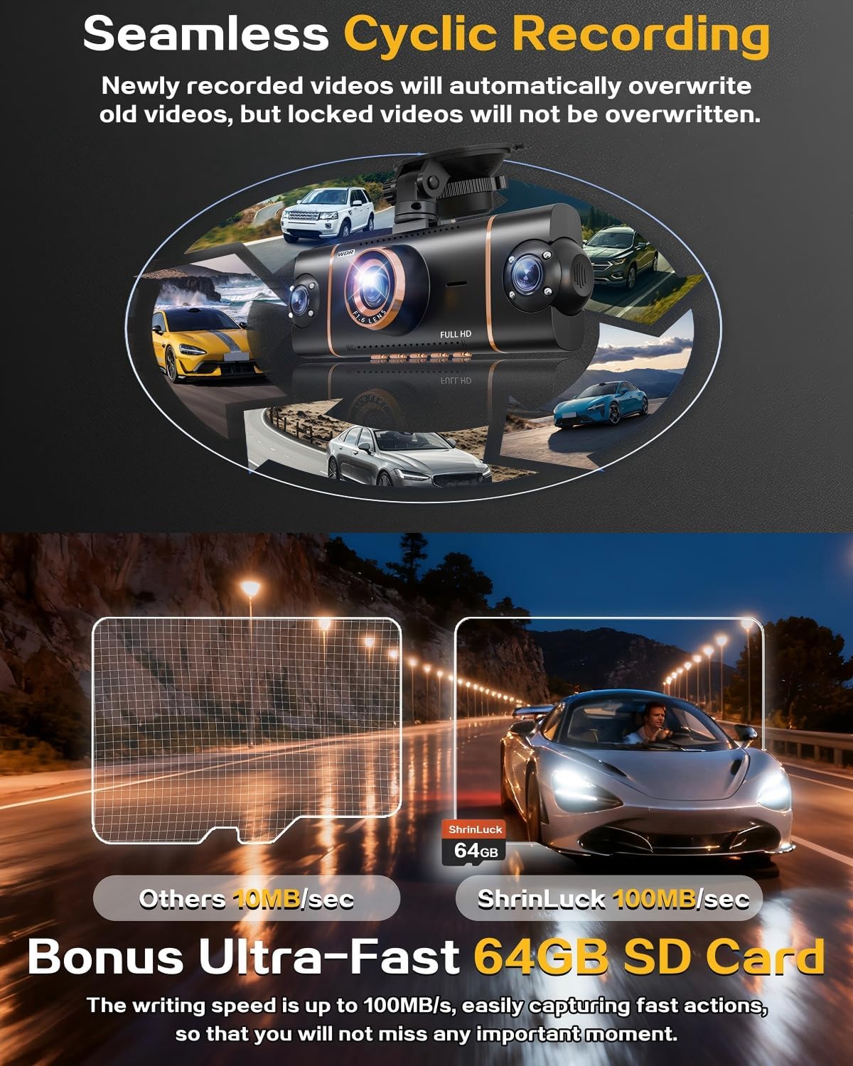 4 Channel 360° Dash Cam Front Rear Inside and Left Right, 4K+1080P*3 FHD Car Camera, 5GHz WiFi and App Control, 24H Parking Mode, 8 IR Lamps Night Vision, Includes 64GB SD Card, Black - Image 8