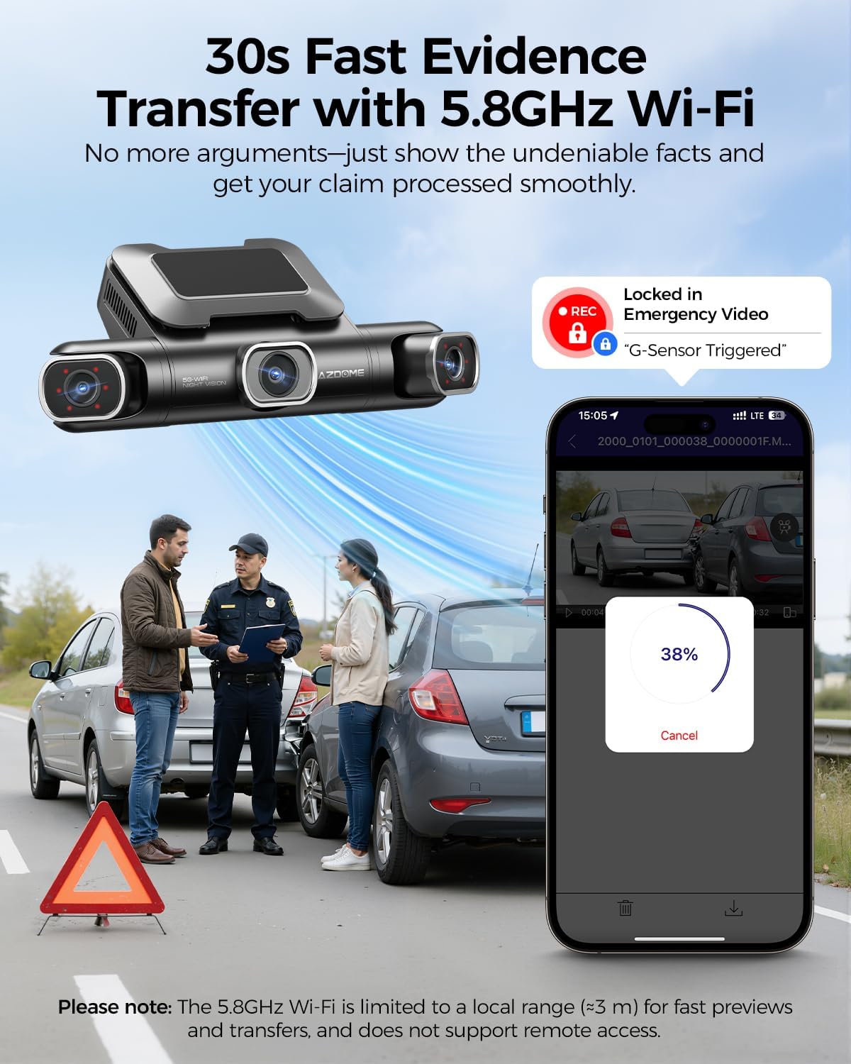 AZDOME 360° 4 Channel Dash Cam Front and Rear Inside, Built-in 128GB eMMC, 2K+1080P*3 Dashcam, Left Right, Voice Control, 5G WiFi Dash Camera for Cars with 4 Adjustable Lenses, IR Night Vision, M660 - Image 5