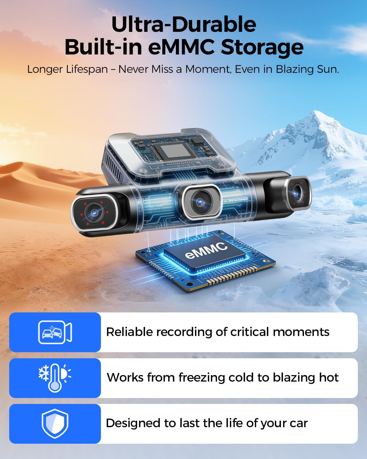 AZDOME 360° 4 Channel Dash Cam Front and Rear Inside, Built-in 128GB eMMC, 2K+1080P*3 Dashcam, Left Right, Voice Control, 5G WiFi Dash Camera for Cars with 4 Adjustable Lenses, IR Night Vision, M660 - Image 8
